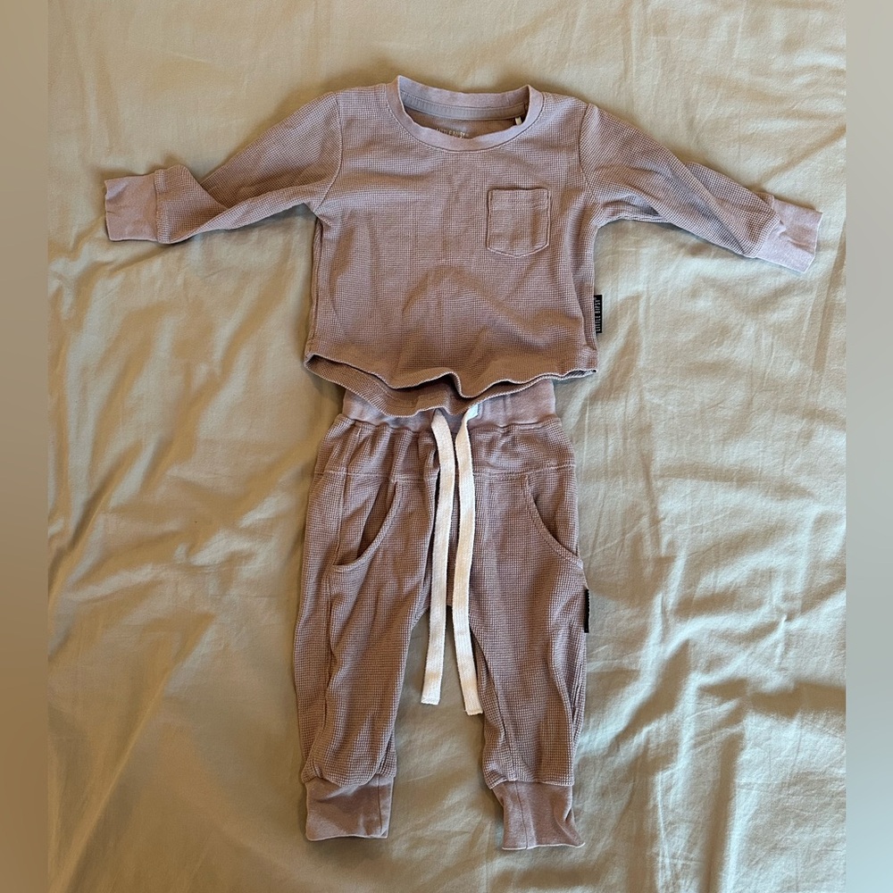 Excellent Condition Little Bipsy Waffle Top and Jogger - Thistle 6-12 Mth